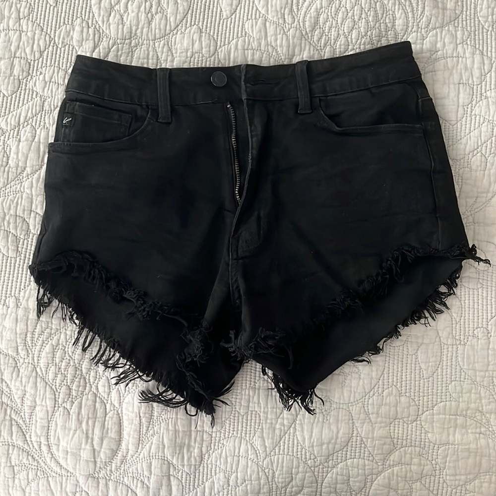 Black high rise distressed shorts